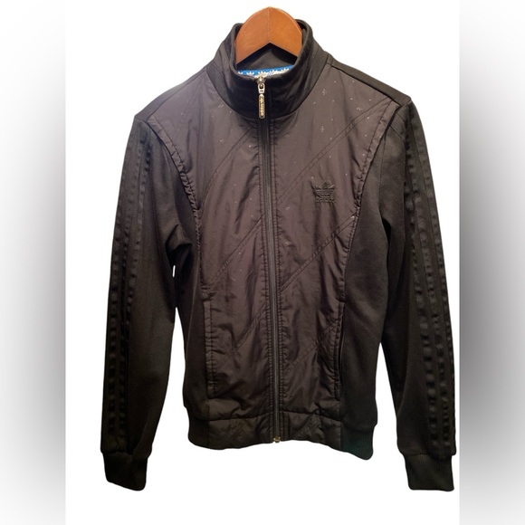 VGUC Adidas Track Warm Up Zip Up Jacket Triple Black All Over Logo Size Medium - Picture 2 of 6